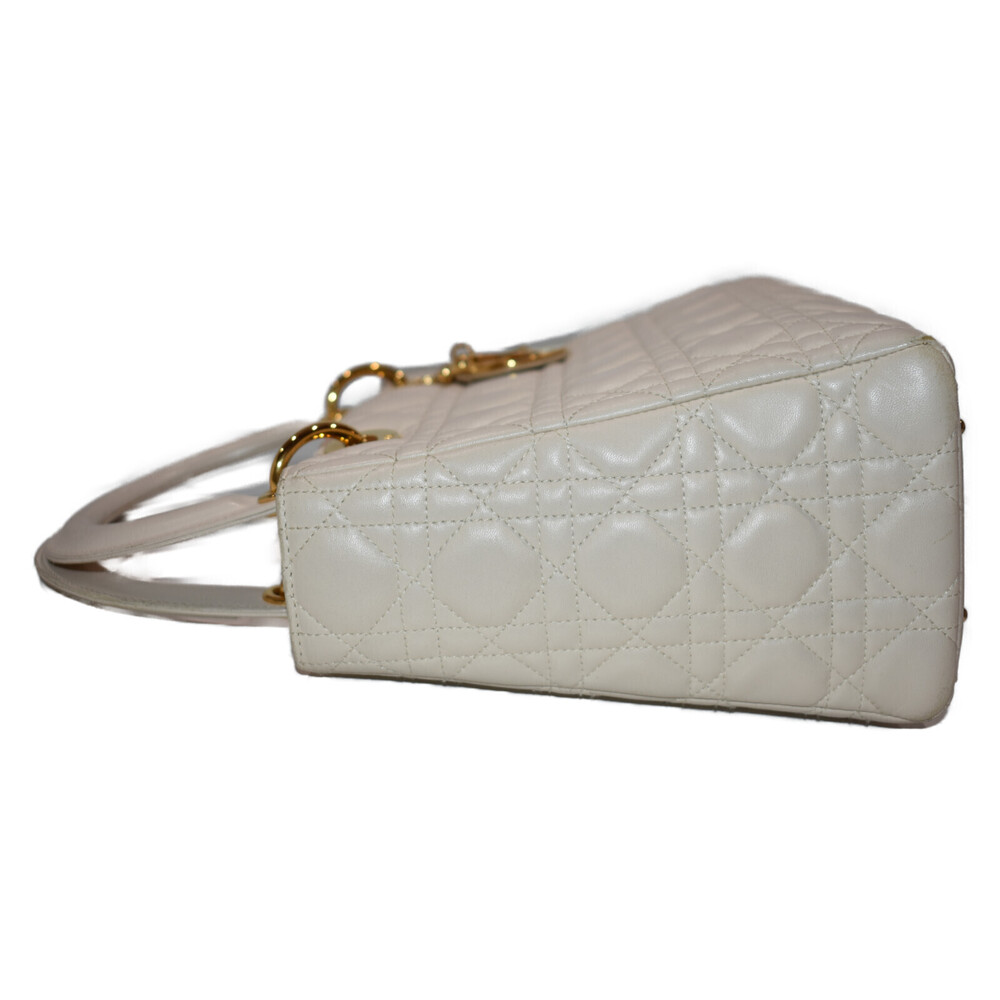 Christian Dior Lady White Leather Handbag Shoulder Bag Classic Elegant - Picture 3 of 7